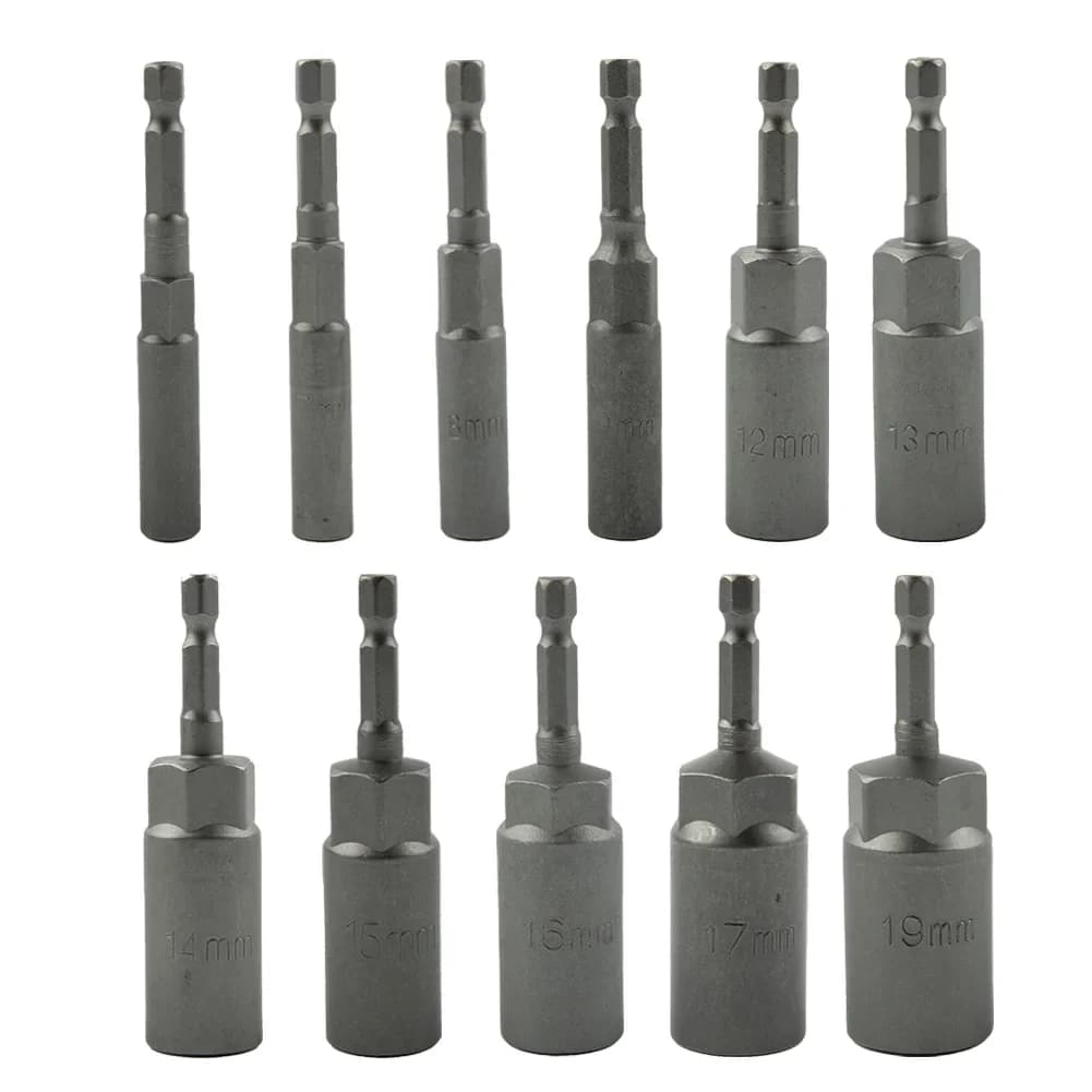 1Pc 80/150mm 1/4inch Hex Socket Nut Driver Magnetic Socket 5.5-19mm For Electric Impact Nut Bolt Screwdriver Drill Bit Removal