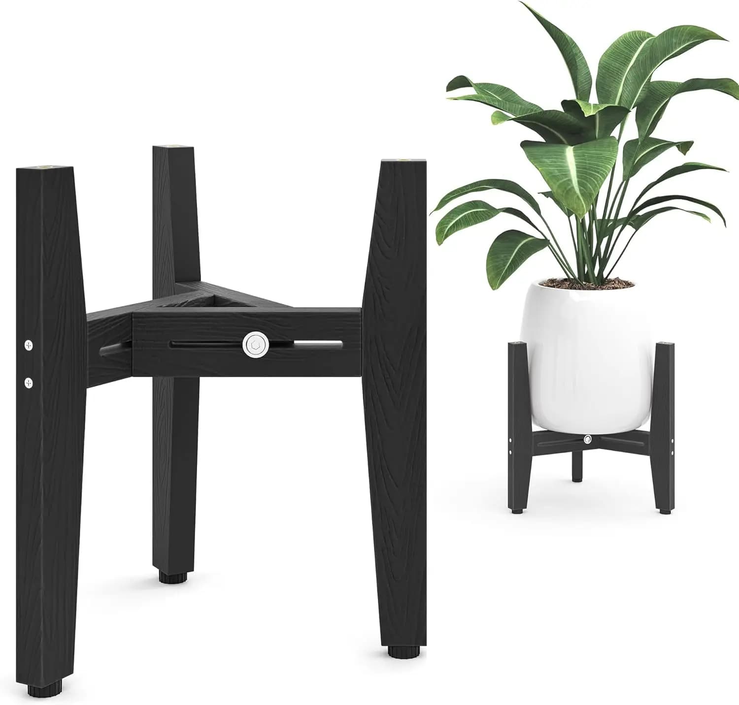 Supporto Regolabile per Piante per Vasi da 8-12 Pollici, Porta Piante Moderno Stile Mid-Century per Interni ed Esterni in Nero