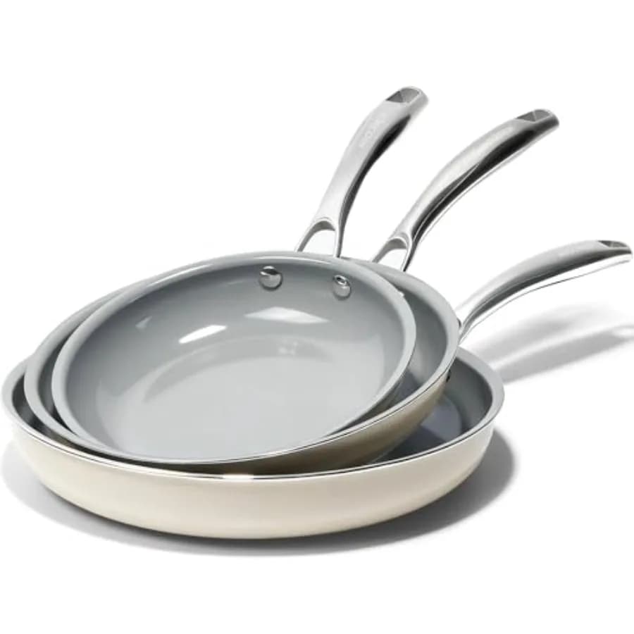 Padelle Antiaderenti, Set di Padelle in Ceramica per Cucinare, Set di Padelle per Omelette da 8+9.5+11 Pollici con Manico Isolante, Compatibili con Induzione