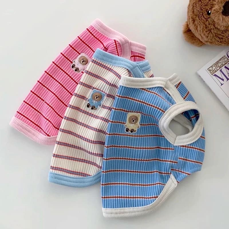 Vestiti per cani a righe gilet per animali domestici carino camicia per cuccioli traspirante gilet per cani confortevole gilet per gatti estivo maglietta per cani Bulldog Pullover per animali domestici