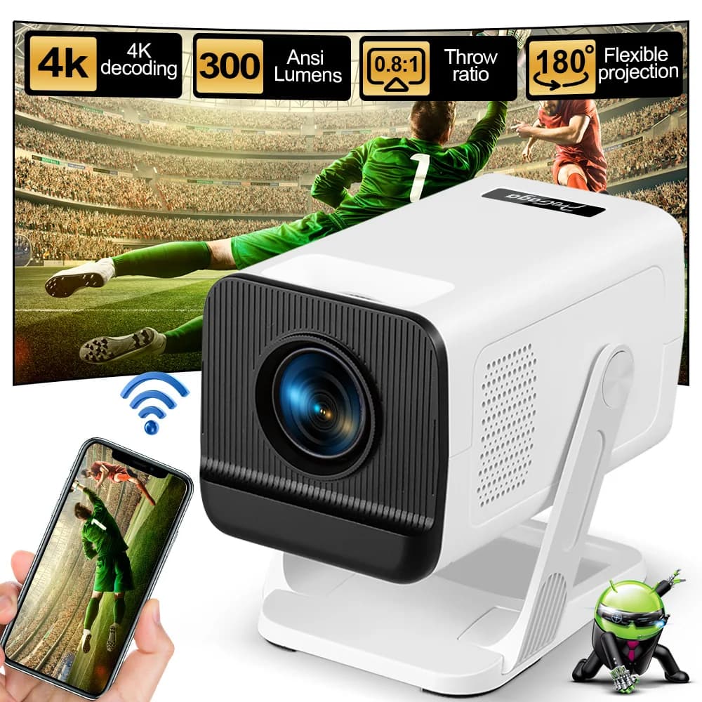 ThundeaL PG310 Proiettore Android 4K 300 ANSI WiFi6 BT5.4 Mini portatile a breve tiro per Home Theater Film all'aperto PK HY320 Mini