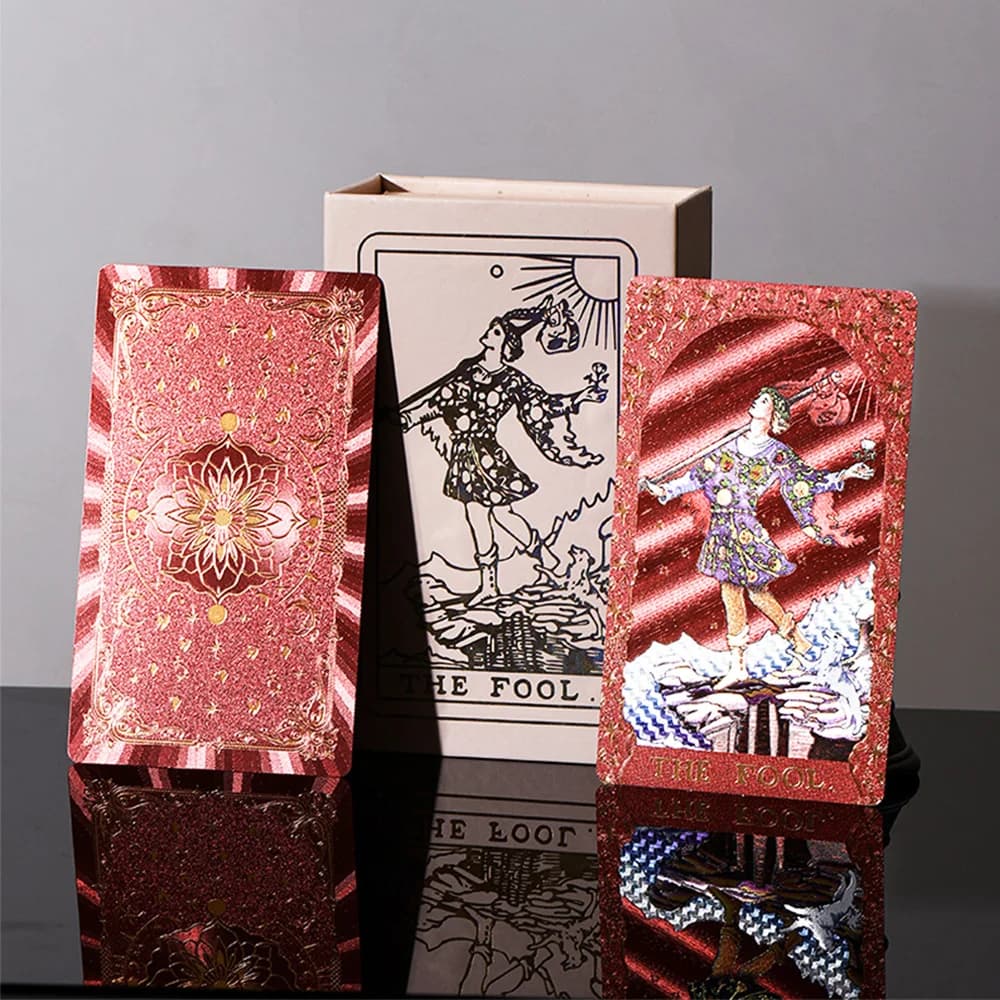 7*12cm Premium Red Gold Foil Tarot Cards Glitter Laser Holographic Divination Deck with Guidebook Luxury Gift Box Board Game