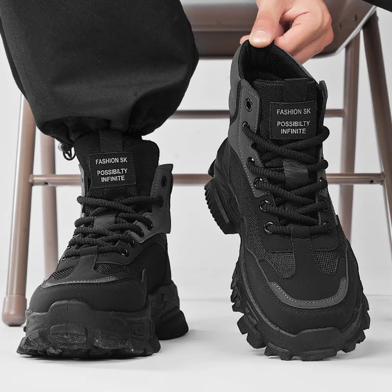 High-Top Men's Boots Winter Workwear Durable Thick Bottom Wear-Resistant Black Sports Outdoor Climbing Casual Boots