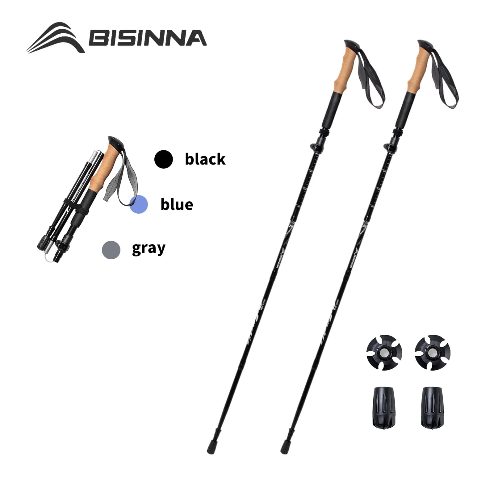 BISINNA Trekking Sticks Ultralight 2pcs Quick Lock Walking Stick Folding Aluminum Alloy Climbing Backpacking Hiking Poles
