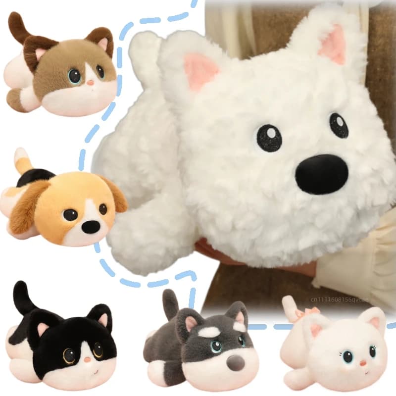 25-45cm Cartoon Cute Lying Animal Plush Doll Pillow Soft West Highland Schnauzer Ragdoll Cow Cat Stuffed Toy Home Decor Kid Gift