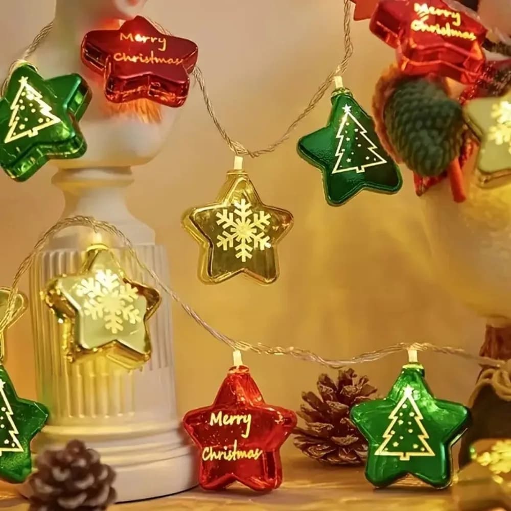 1.5M/3M LED Battery Powered Fairy Lights String,Star Ball Gift Box Shaped Christmas Decor, Indoor Holiday Wedding Party Lighting