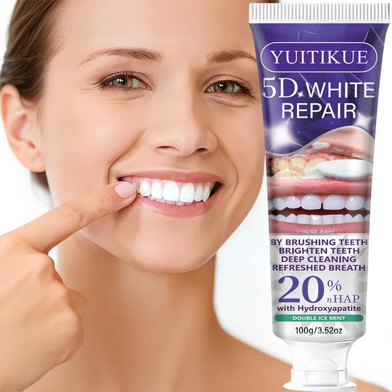Dentifricio riparatore bianco 5D 100 g - 20% idrosapatite, illumina i denti, pulizia profonda e alito fresco