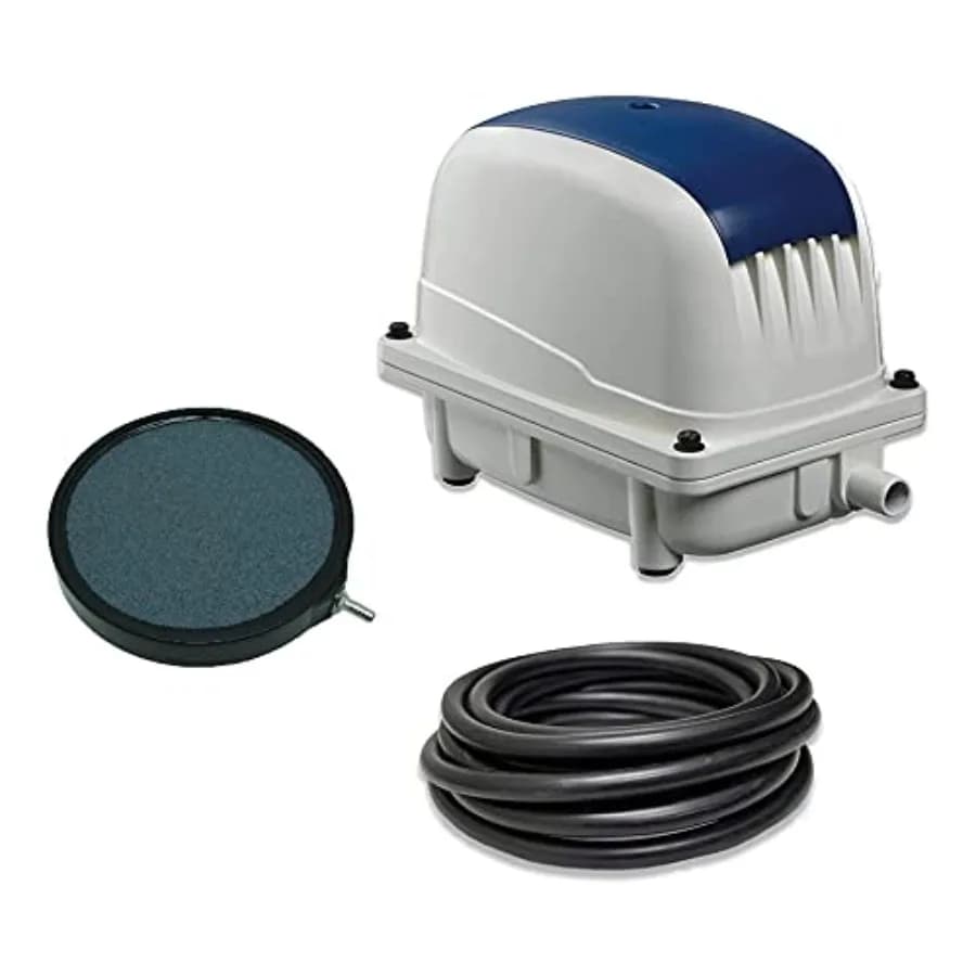 OX-Gen 2035 Aeration Kit with 1,24 CFM Diaphragm Pump, 20' 3/8 Peasate Tube, 8 Diffuser Discs for Lakes and Aquatic Gardens in Blue