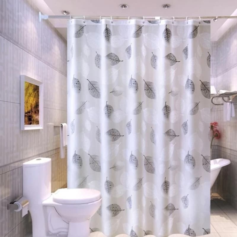 1Pc Leaf Pattern Waterproof Shower Curtain with Rustproof Hooks and Metal Grommets for Bathroom