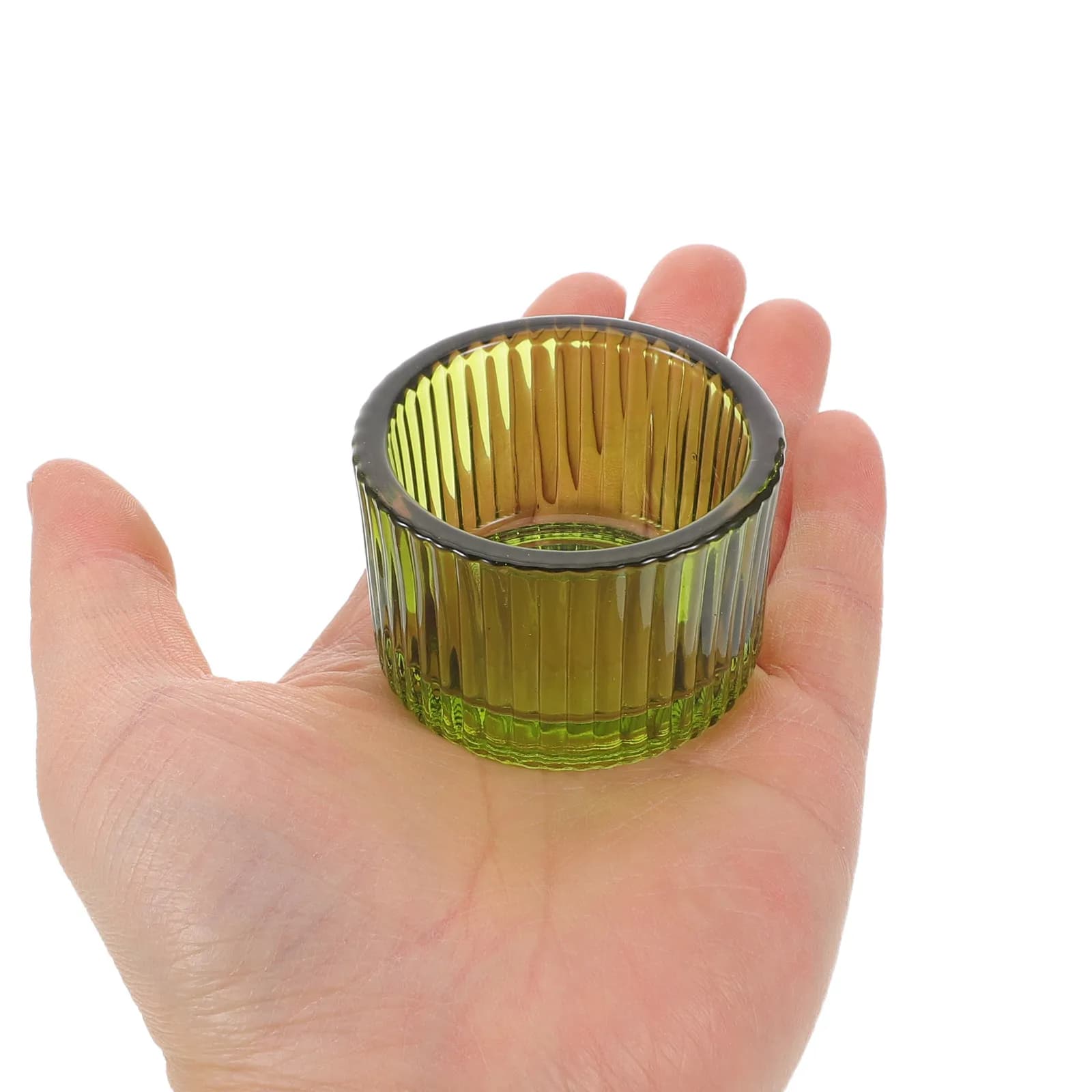 Set di 4 Portacandele in Vetro Verde con Design a Coste Verticali, Portacandele Votivi Spessi e Robusti per Matrimoni