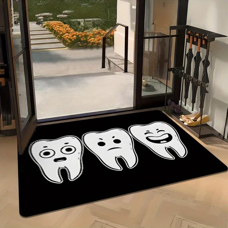 Tooth-patterned floor mat, machine washable, suitable for living rooms, bedrooms, and other home settings