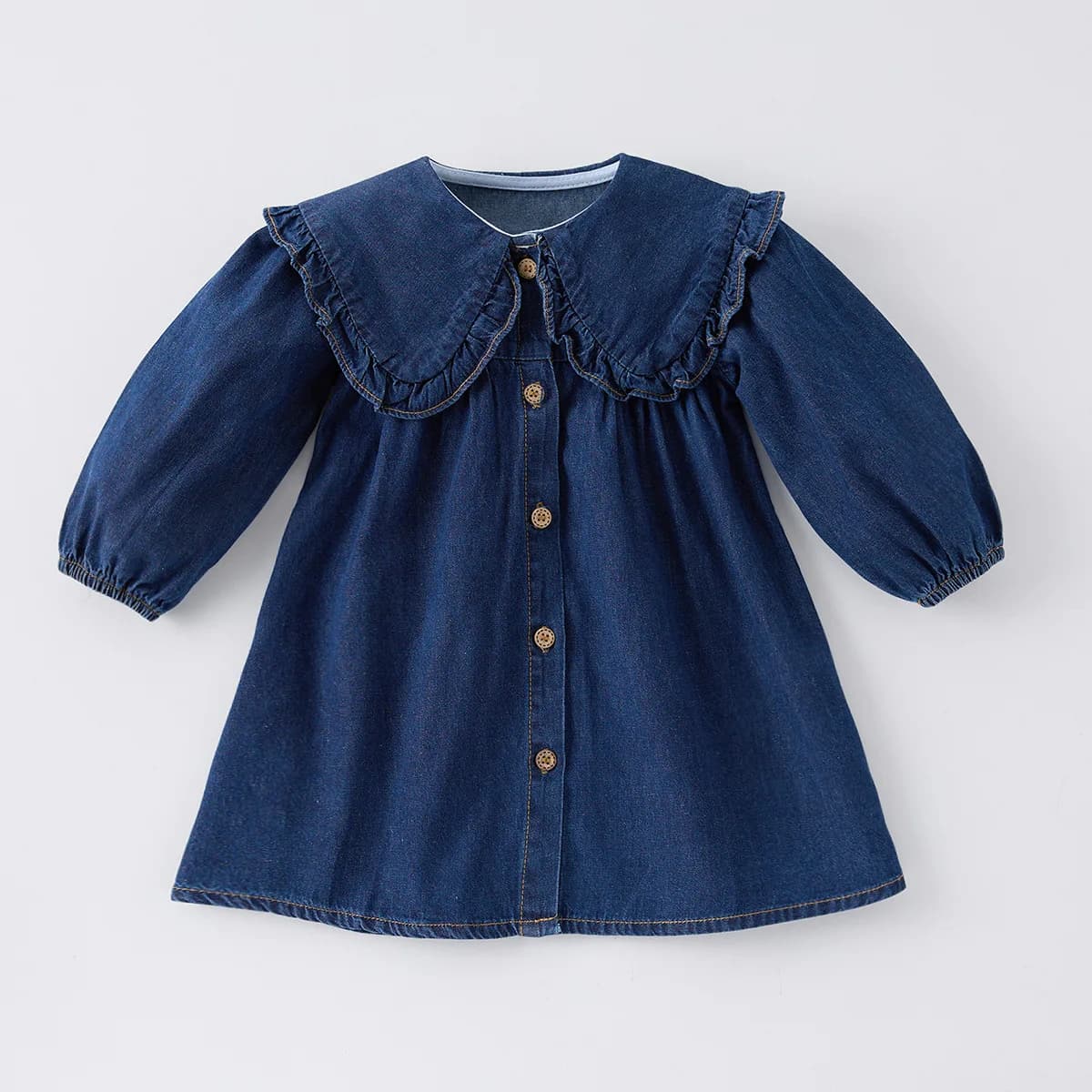 Abito jeans per neonate 2025 primavera nuovo stile coreano per ragazze per bambini moda dolce colletto con volant allentato abito in denim morbido