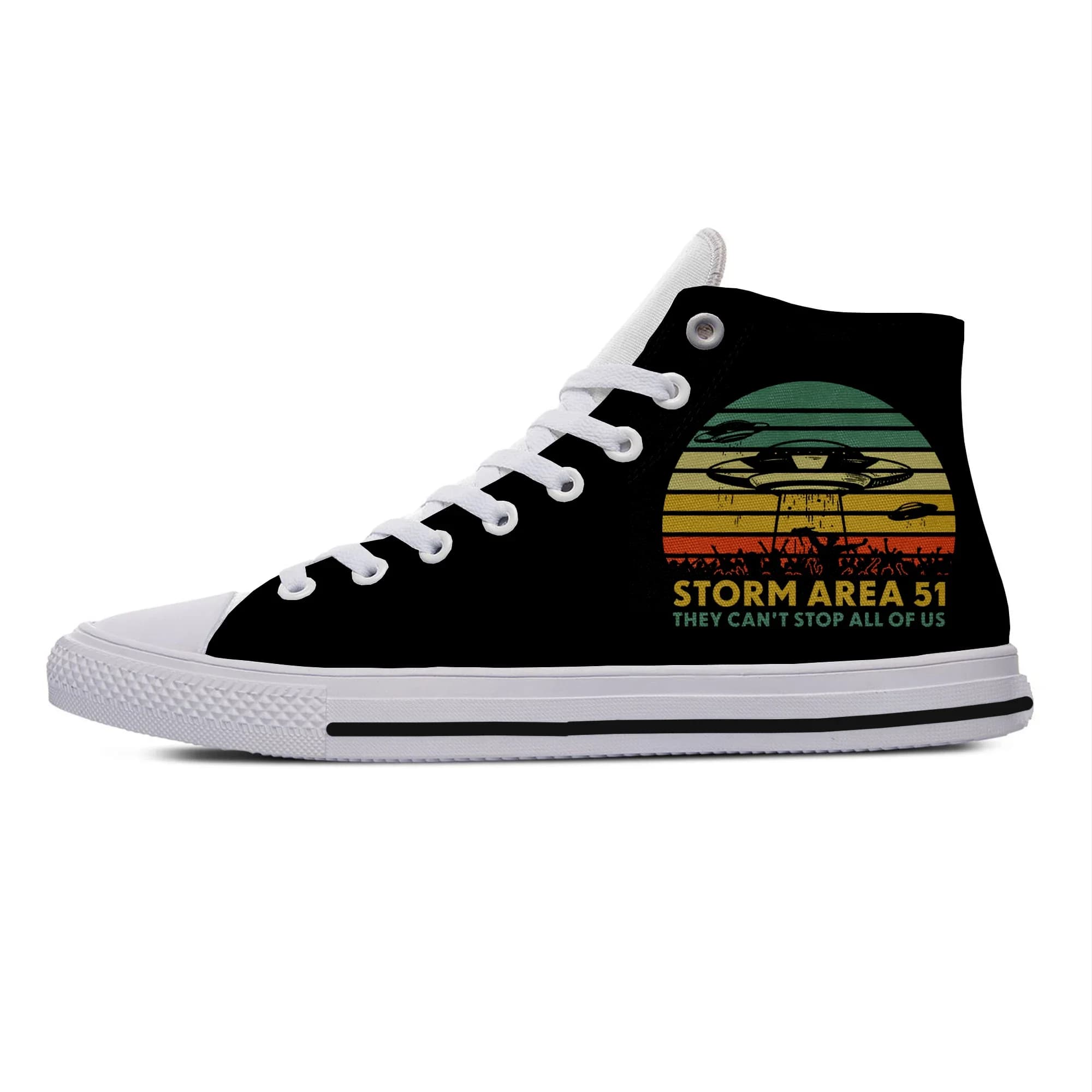 Storm Area 51 Novelty Design Lightweight High Top Canvas Shoes Men Women Casual Breathable Sneakers Classic Summer Board Shoes