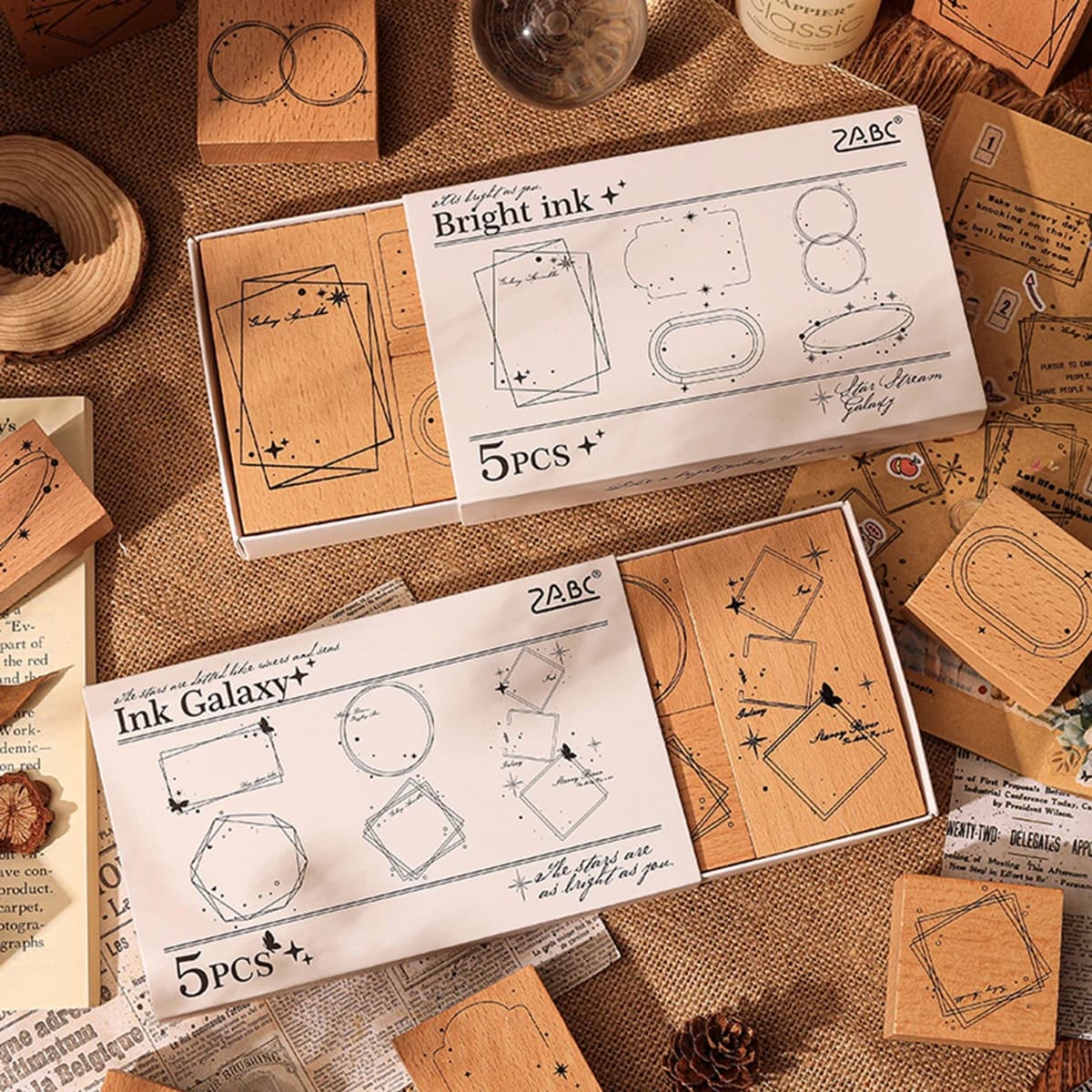 5 timbri geometrici in legno, timbri in legno con bordo vintage per pianificatori di studenti, album di ritagli e decorazioni per quaderni con brochure fai da te
