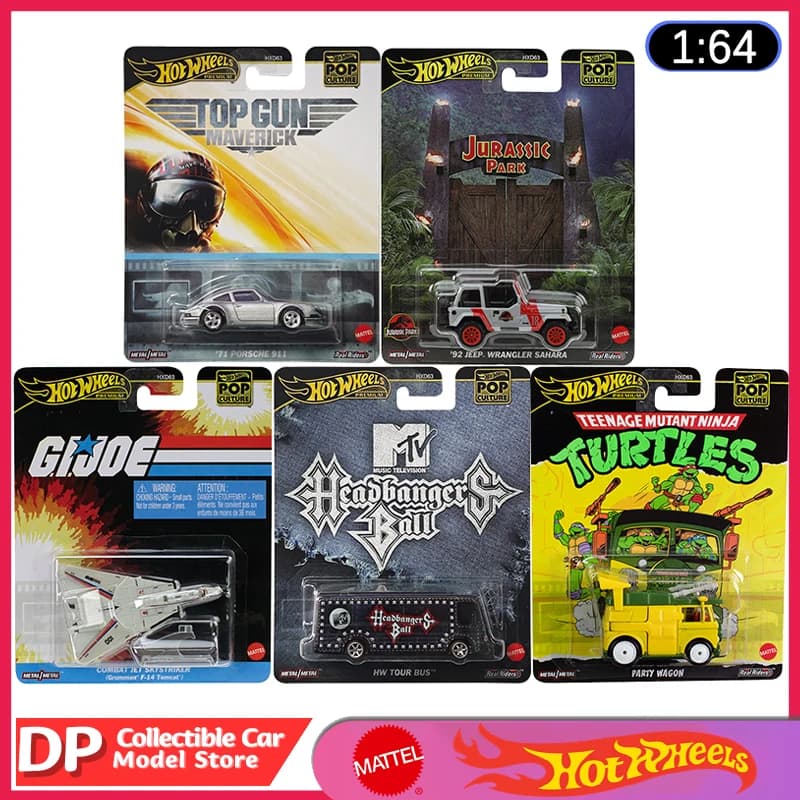 New Hot Wheels Pop Culture 2025 tmnt Party Wagon Jurassic Park Gi Joe Porsche jeep Scala 1:64 Modellino di veicoli Auto Giocattoli