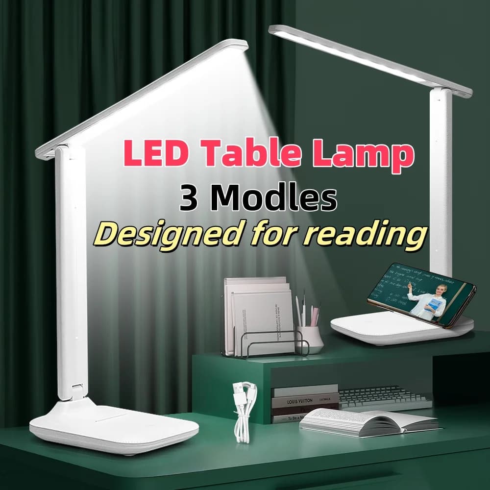 3 Color Rechargeable USB Plug-in LED Table Lamp Dimmable Desk Lamp Foldable Touch Eye Protection Night Light Reading