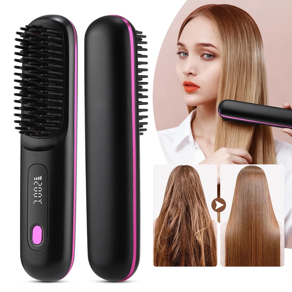 USB Electric Comb with LCD Display for Hair Leasing, Wireless Ion Portable Styling Tool, Rechargeable Led Brush