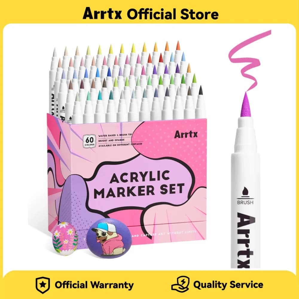 Arrtx Pennarelli per vernice acrilica Penne 60 colori per artisti Adulti Colorazione Disegno Cartoon Anime Comic per tela di legno di roccia Fai da te
