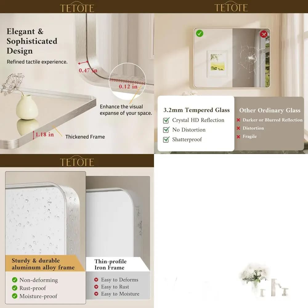 Specchio orizzontale in metallo nichelato 48 x 24 per bagno o soggiorno