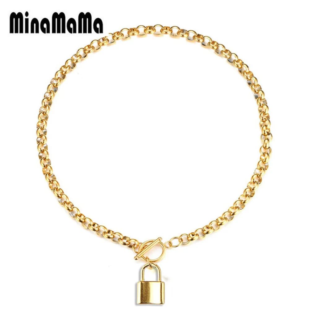 Collana con ciondolo lucchetto in acciaio inossidabile a catena rotonda di nuovo stile per gioielli con lucchetto Hip Hop moda donna