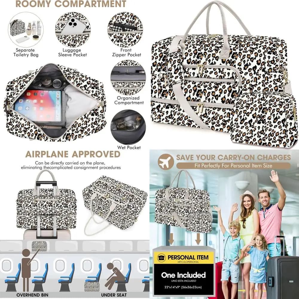 Borsa da weekend da donna con scomparto per scarpe e borsa impermeabile - Perfetta per viaggi di una notte e oggetti personali