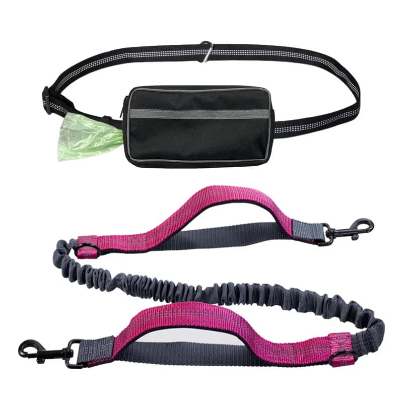 Guinzaglio per cani a mani libere, elastico, per corsa e jogging, con doppia impugnatura, cintura da passeggio, marsupio riflettente