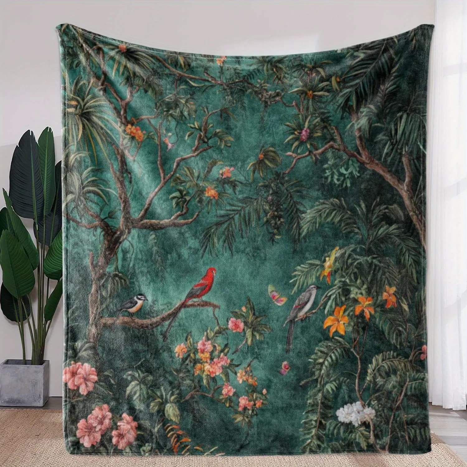 Coperta con foglie di Monstera tropicale - Coperta stampata in flanella