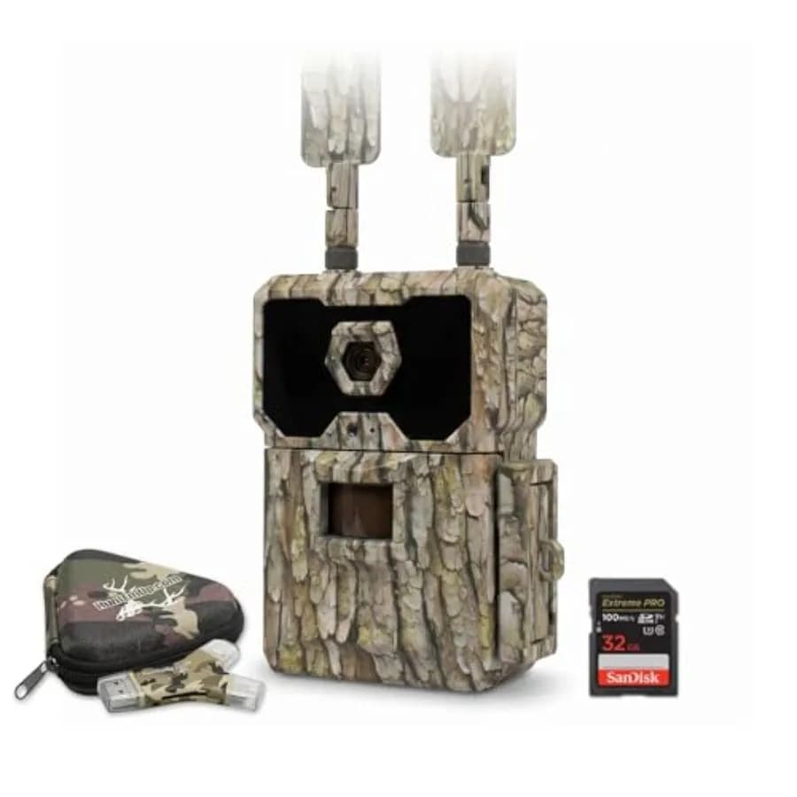 Trail camera bundle for wildlife monitoring: 32 GB SD card, reader and case included; multi-carrier system; no-glow infrared; b
