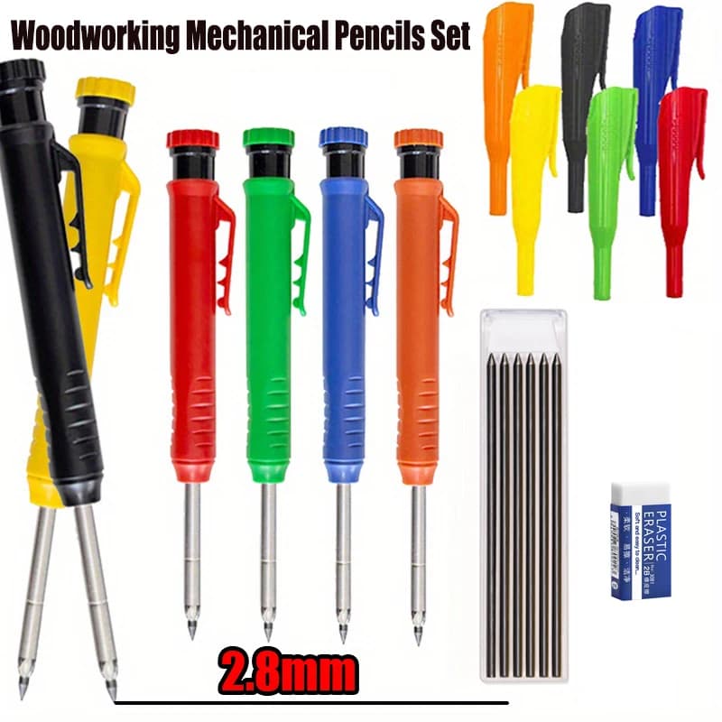 4pcs/set Creative 2.8mm Woodworking Mechanical Pencils Set With Cap, for Carpenter Engineering Deep Hole Marking Scribing Tool