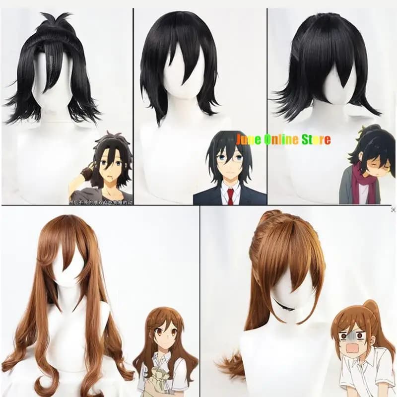 Anime Hori San a Miyamura kun Hori Kyoko Cosplay Parrucca Lunga Marrone Horimiya Miyamura Izumi Parrucca Corta Nera Puntelli Del Partito di Halloween