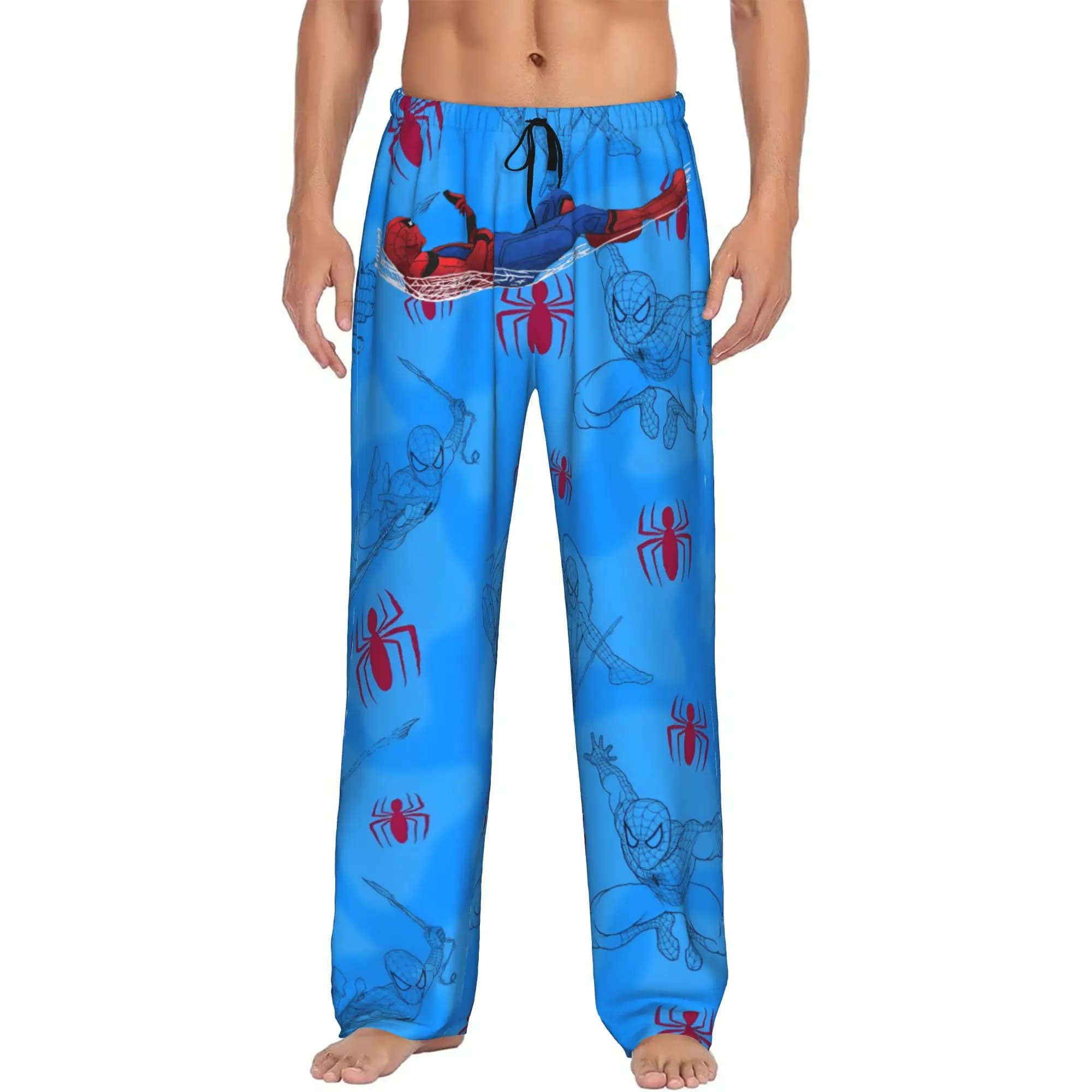 Pantaloni del Pigiama Personalizzati da Uomo con Stampa S-Spider Man, Abbigliamento da Notte Supereroe con Tasche