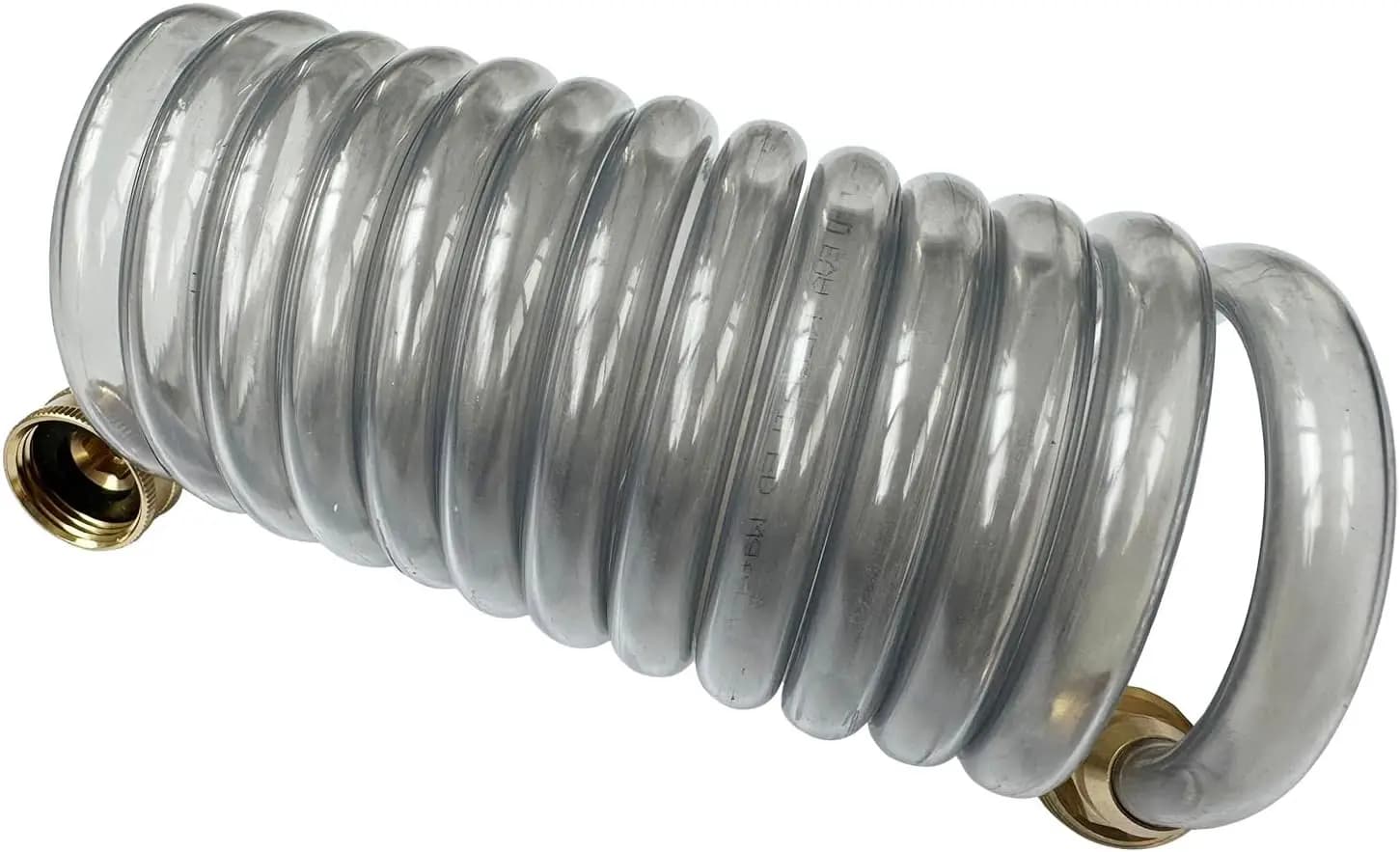 EVA Recoil Garden Hose 3/8"ID x 15ft with Brass Fittings, Retractable, Swivel Female, Outdoor Patio, Marine, Transparent Gray