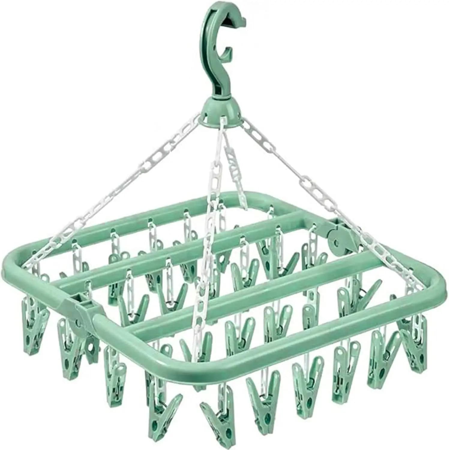 Stendibiancheria pieghevole con 32 clip per calzini e capi delicati, verde chiaro