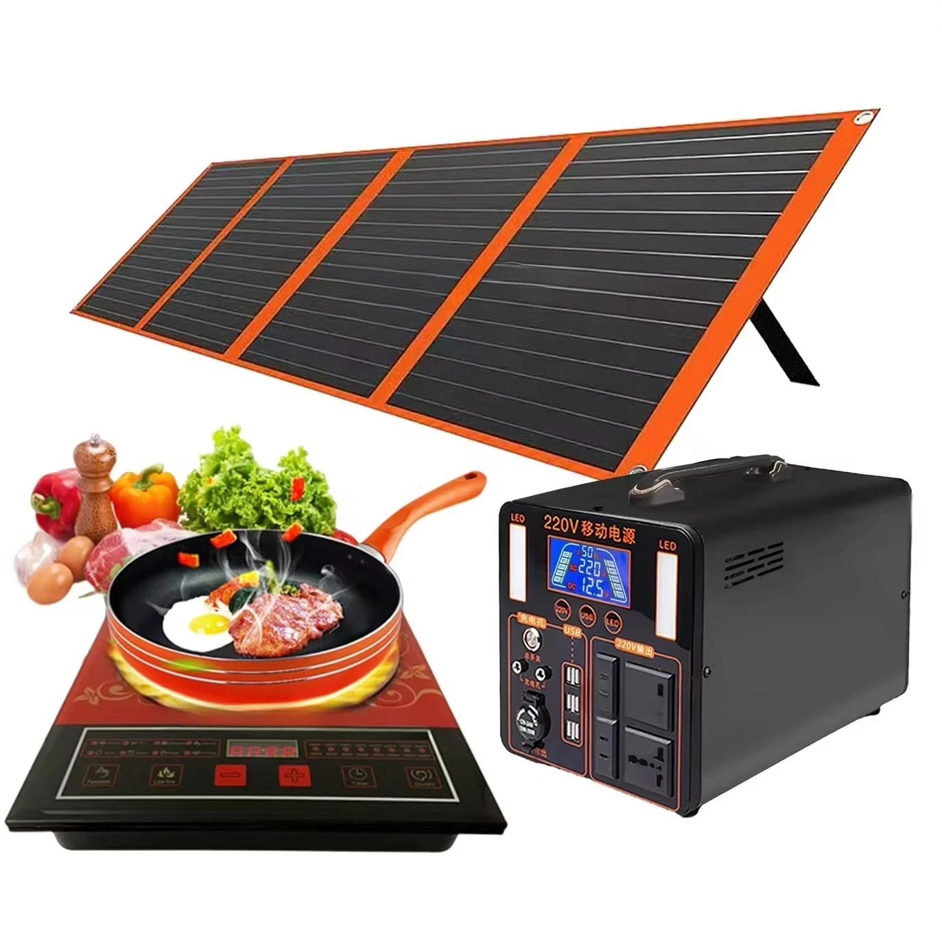 Fornello a induzione solare con bruciatore singolo 24V/48V DC Touch Control Custodia in vetro Spezzatino con pannello solare