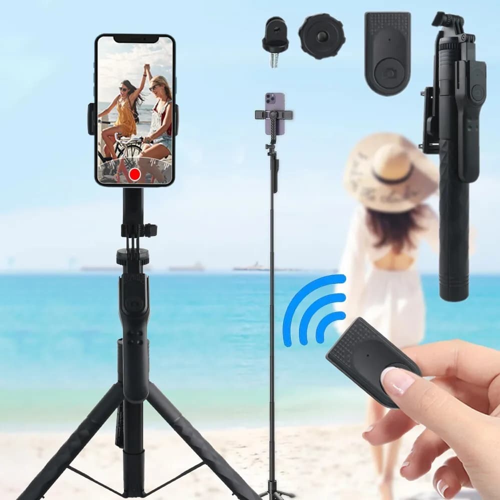 Supporto professionale per telefono cellulare da 68" + treppiede per fotocamera, selfie stick remoto US