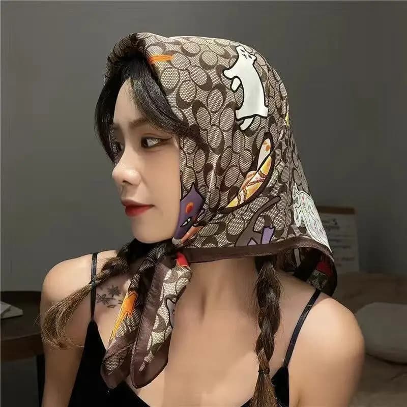 New Women's Silk Scarf, Luxurious with Floral Print, Soft Satin, Usable as Hairband, Bag Tape, Hijab, Scarf or Bandana