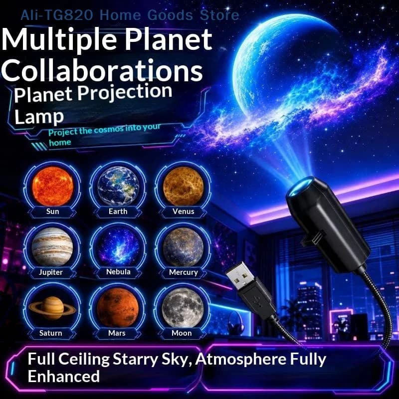 USB Planet Star Projector Mini Galaxy Projection Lamp Portable Space Atmosphere Night Light For Car Bedroom Party Holiday Decor