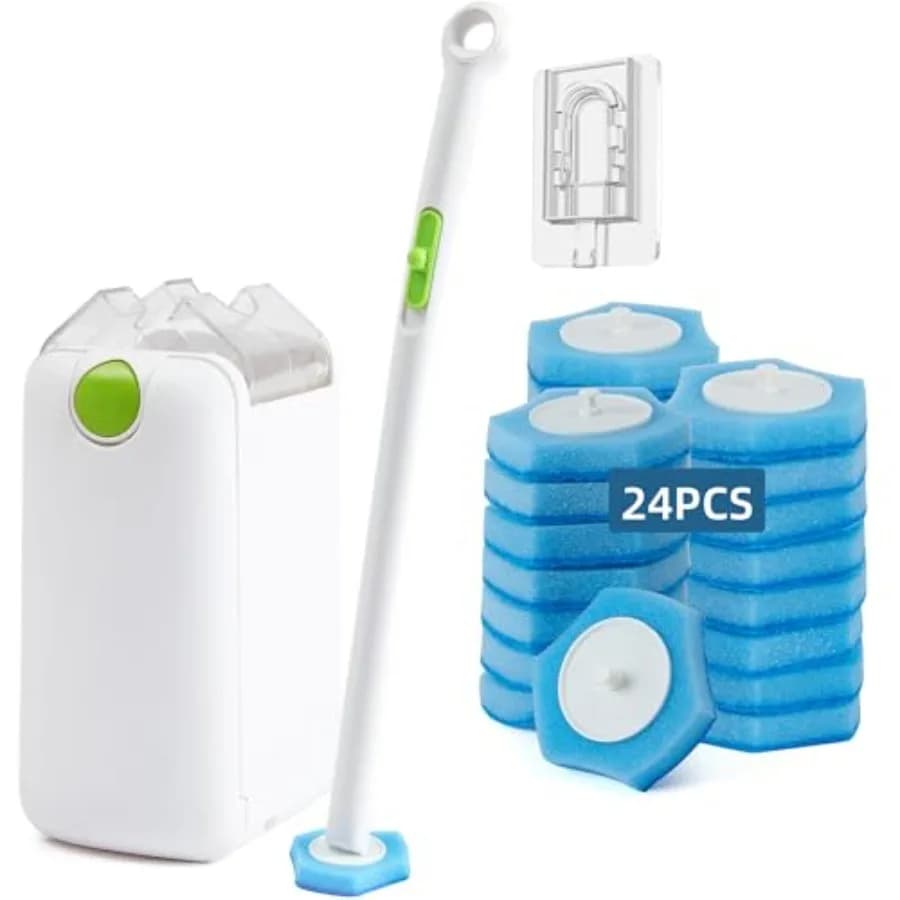 Spazzola per WC usa e getta con 24 ricariche e supporto - Kit per la pulizia profonda del WC senza sforzo per un bagno fresco e pulito