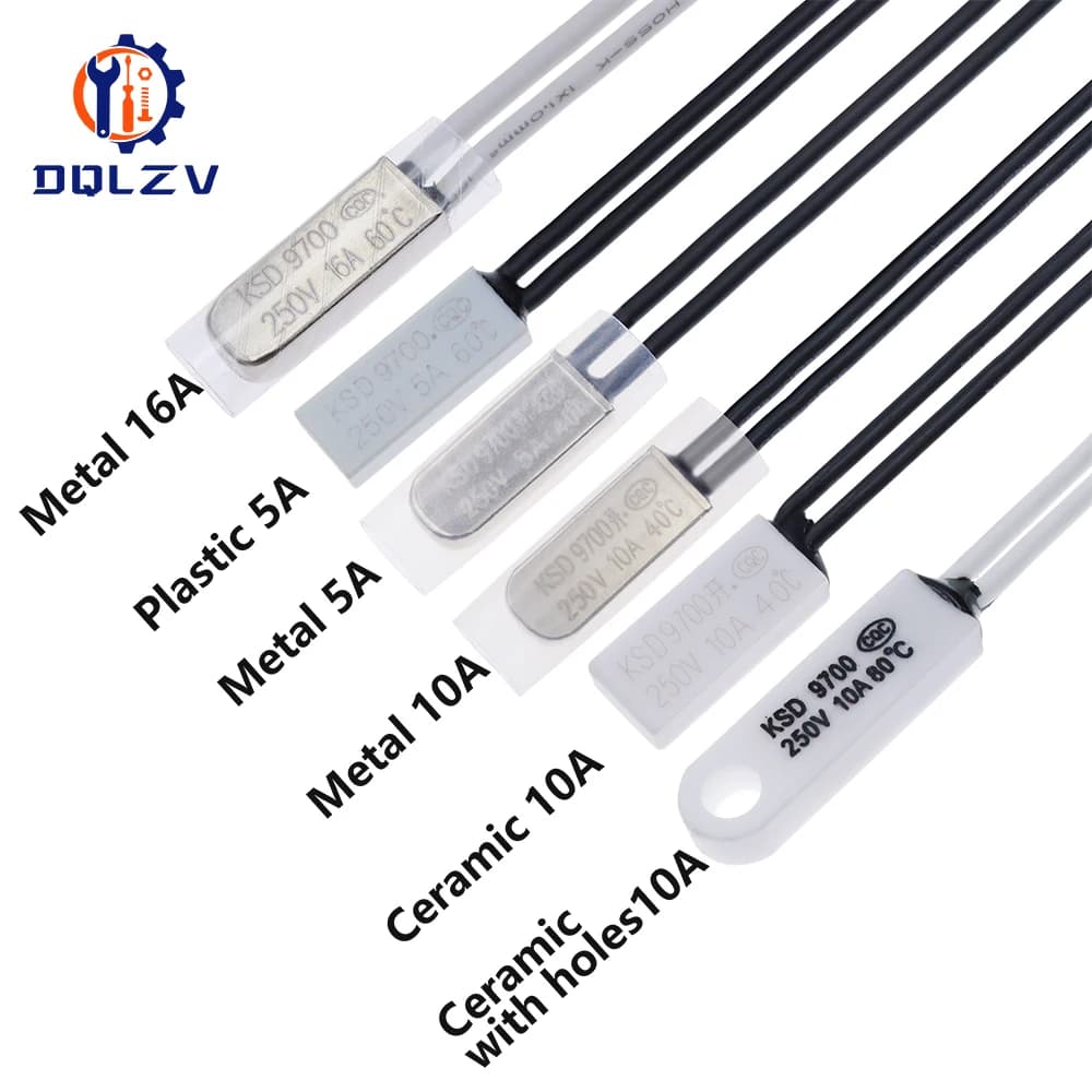 KSD9700 250V 5A 10A 16A 40-150 gradi Celsius Normalmente chiuso Aperto Disco bimetallico Interruttore di temperatura Fusibile di temperatura