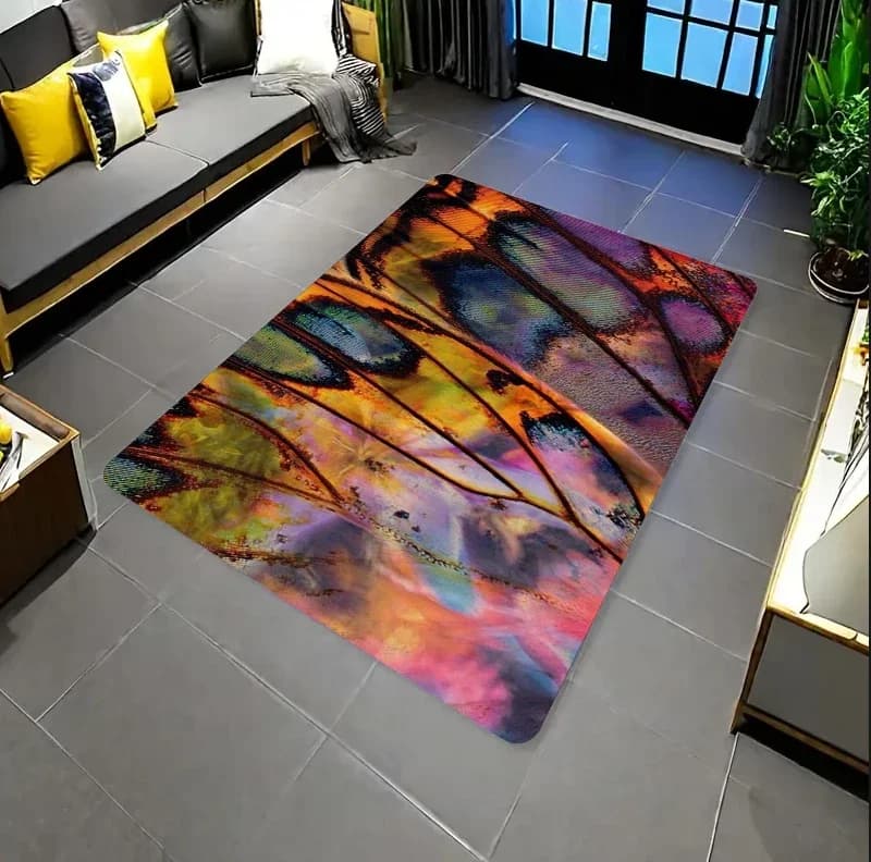 Monarch Butterfly Print Non-Slip Area Rug, Nature Style Carpet for Living Room and Bedroom Ornament