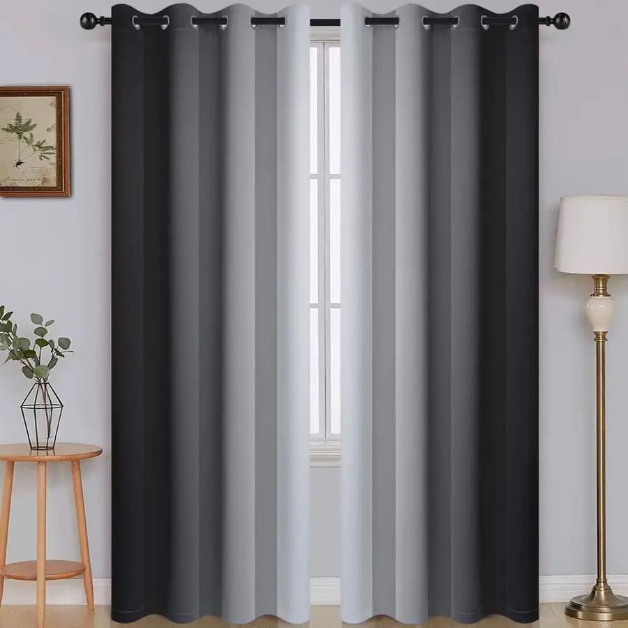 Tende Oscuranti Ombre per Camera da Letto, da Nero a Grigio Bianco Sfumato, Isolanti Termici, con Occhielli, per Finestre