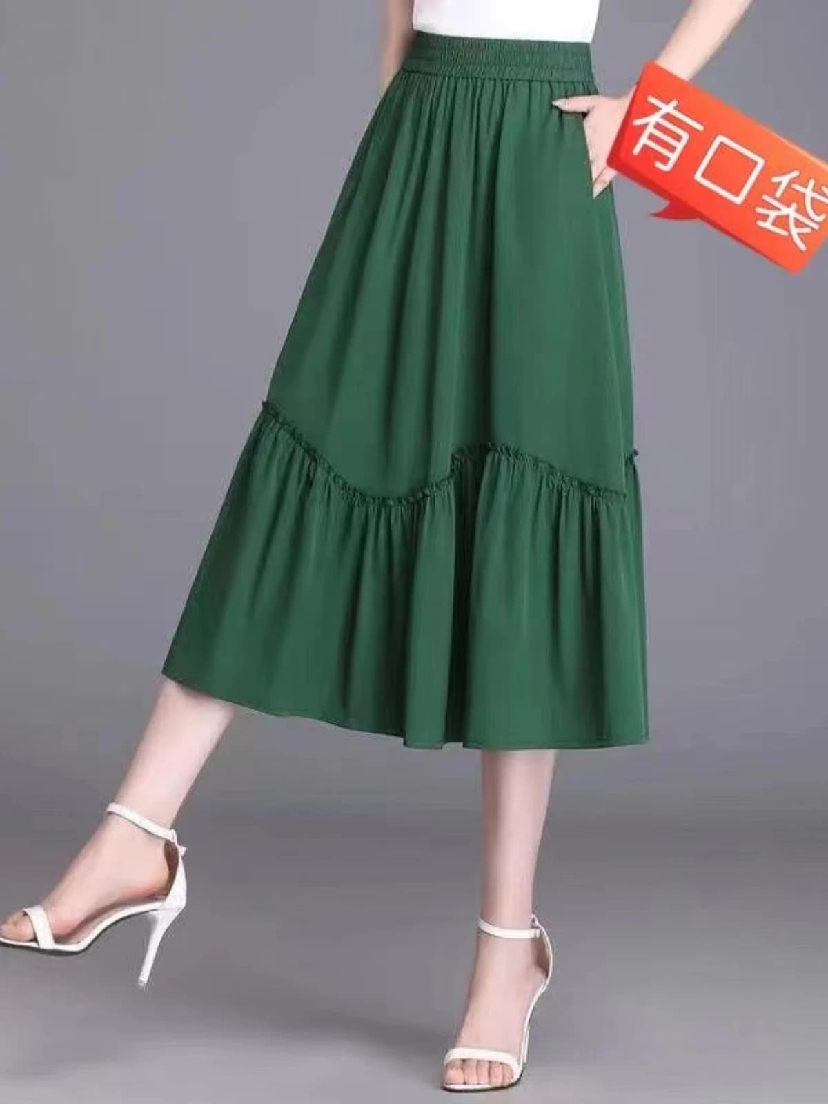 Slimming Elastic Waist Midi Skirt for plus Size Women Flared A-Line Silhouette Comfortable Casual Korean Style Summer Skirt
