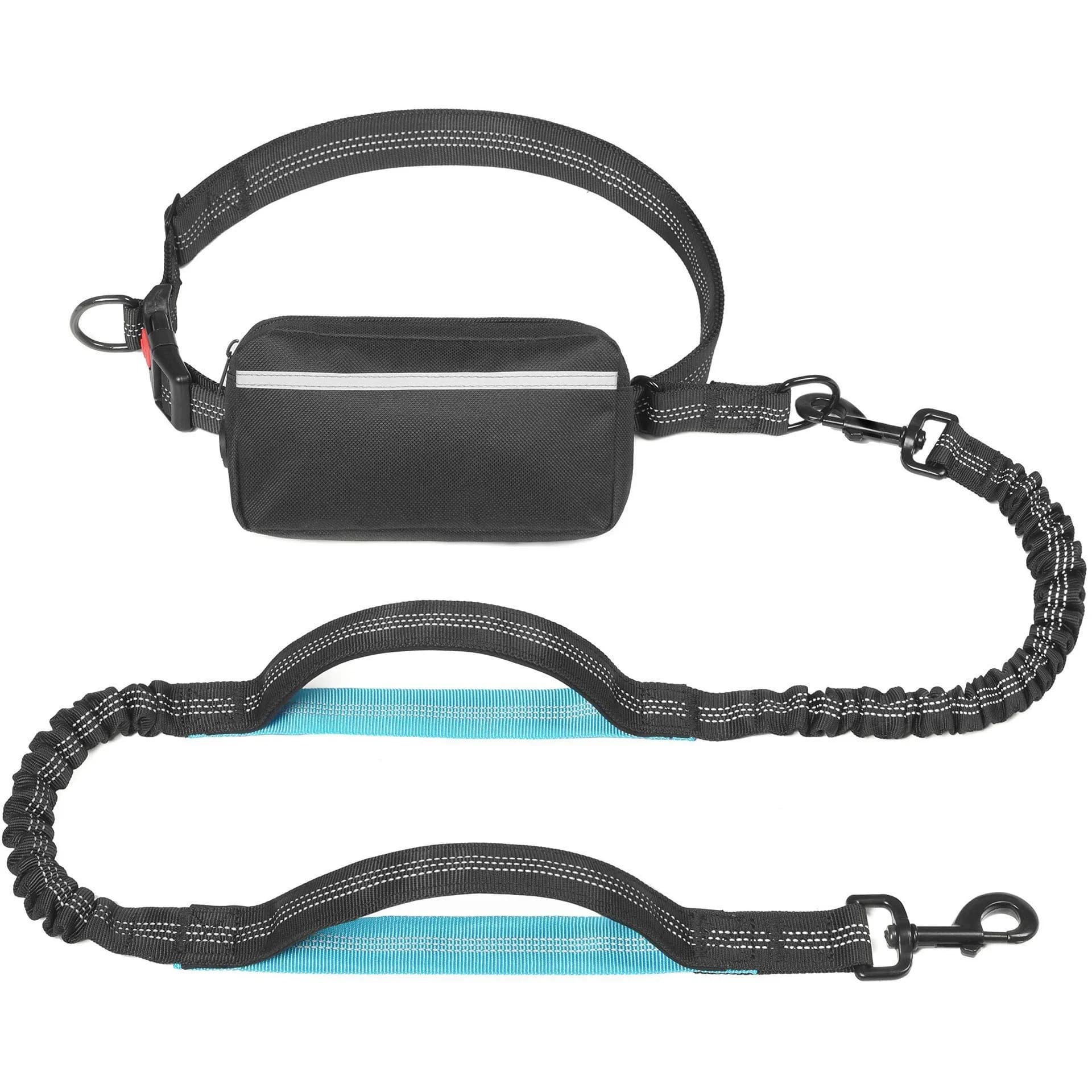 Hands Free Dog Leash Set Dual Shock Absorbing Bungee Running Leash Adjustable Waist Belt With Removable Storage Pouch For Medium