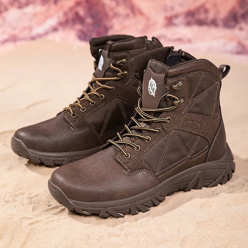 Scarpe da trekking da uomo Stivali da fuoristrada con lacci antiscivolo alla caviglia alta Scarpe da trekking da esterno per uomo con suola spessa resistenti all'usura