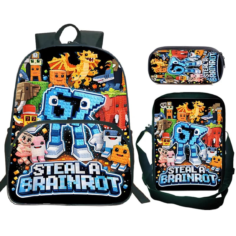 Nuovo set di 3 pezzi con stampa 67 Six Seven: zaino, borsa per il pranzo e astuccio per studenti delle scuole primarie, borsa scolastica per bambini.