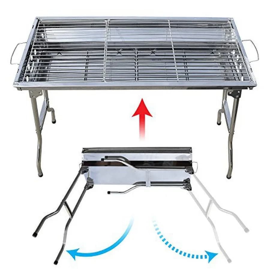 Griglia BBQ Pieghevole Grande in Acciaio Inossidabile, Fornello a Carbone per Picnic e Campeggio, Argento, Resistente alla Ruggine e Portatile