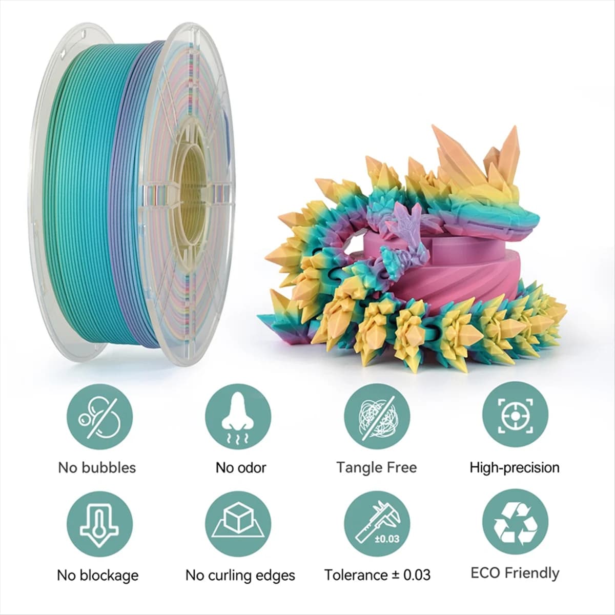 Filamento arcobaleno PLA popolare_Matte 1,75 mm 1 kg Nuovo sfumato multicolore