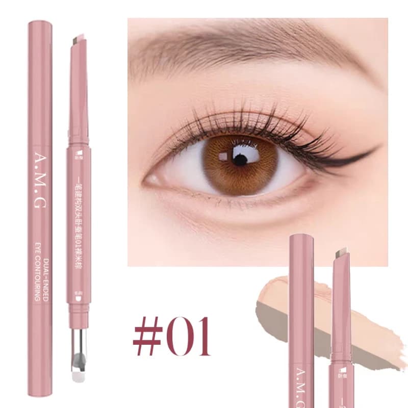 2 in 1 Under Eye Brightening & Contour Pencil, Double Ended Aegyo Sal Highlighter Shadow, Natural Eye Makeup Pencil with Brush
