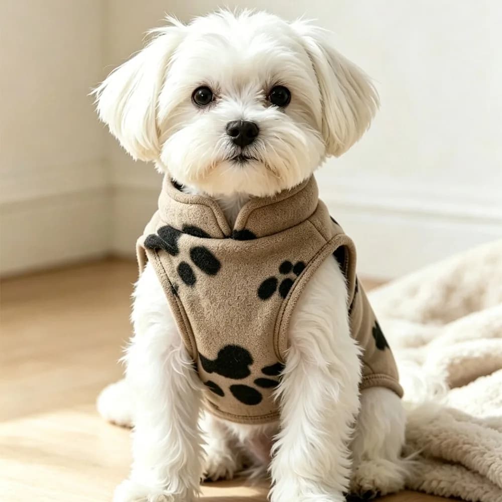 Cute Soft Dog Paw Pattern Vest Stand Collar Polar fleece Dog Coat Breathable Warm Pet Sleeveless Jumpsuits Cats Dogs