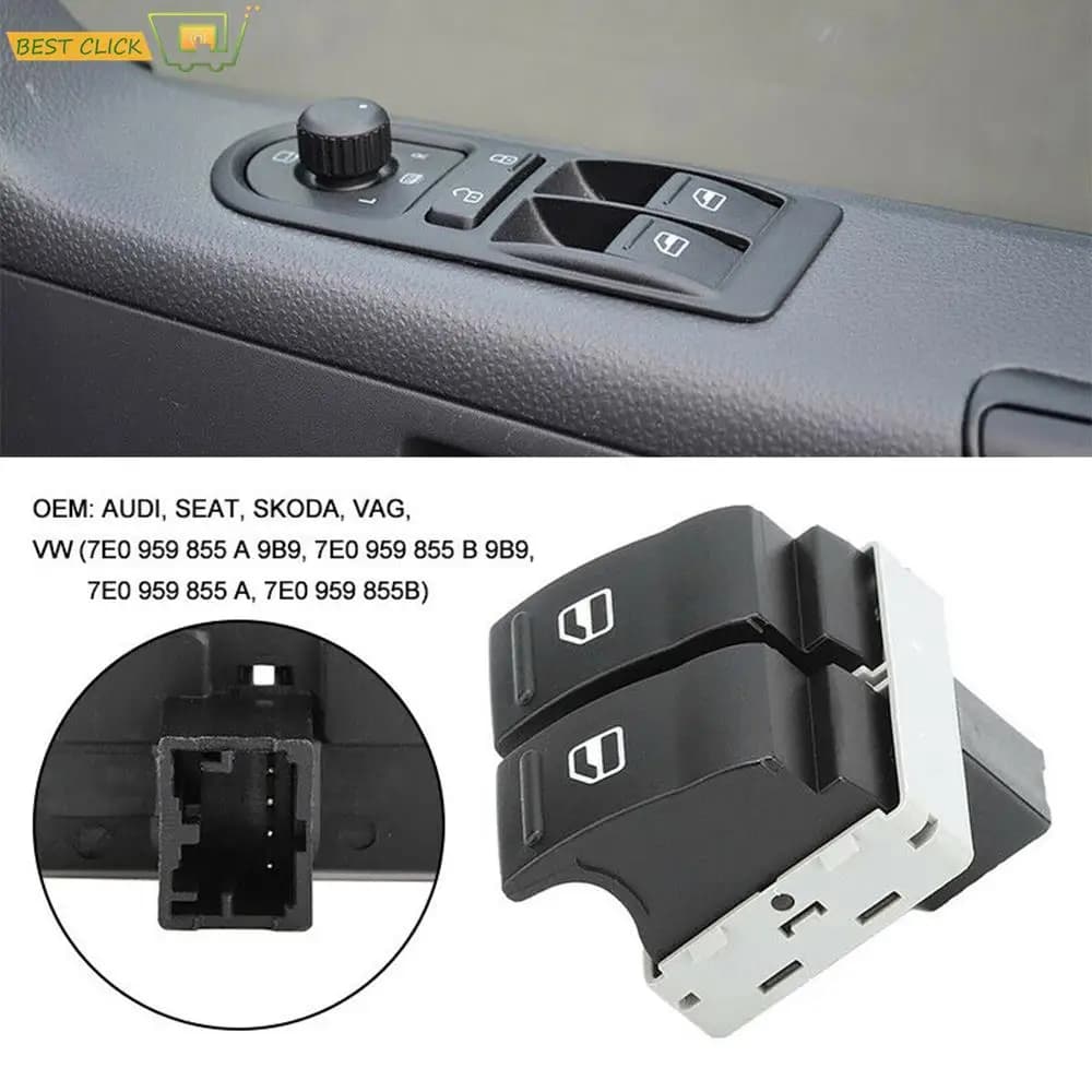 Accessori auto Porta elettrica Finestra Doppio pulsante interruttore Controllo lato conducente per VW Transporter T5 T6 Caravelle 7E 0959855 A9B9